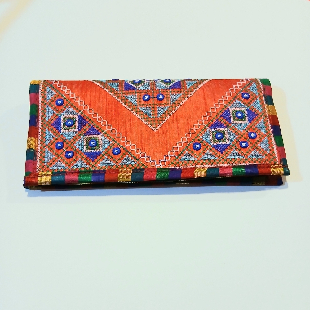 Red Multicolor Embroidered Boho Clutch | Handmade Ethnic Purse